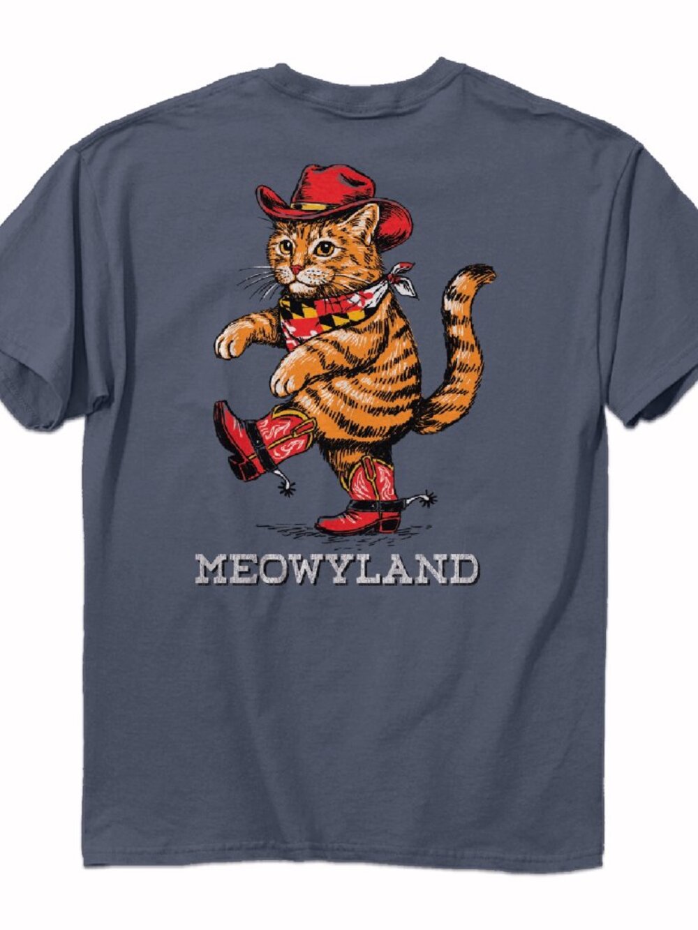 Maryland Cowboy Cat Meowyland Short Sleeve T-Shirt - NEW Fast Ship